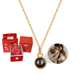 Kit Colar Feminino Dourado Com Foto Personalizável + Caixa C/ Rosa Preservada