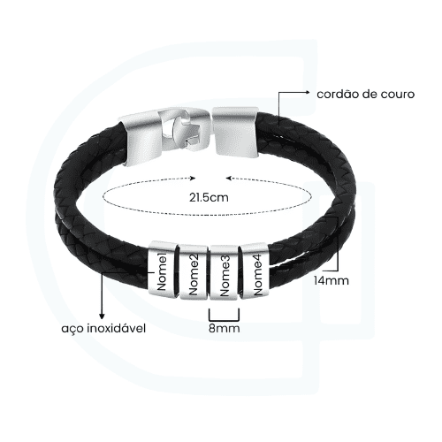 Pulseira em Couro Com Até 6 Nomes Gravados