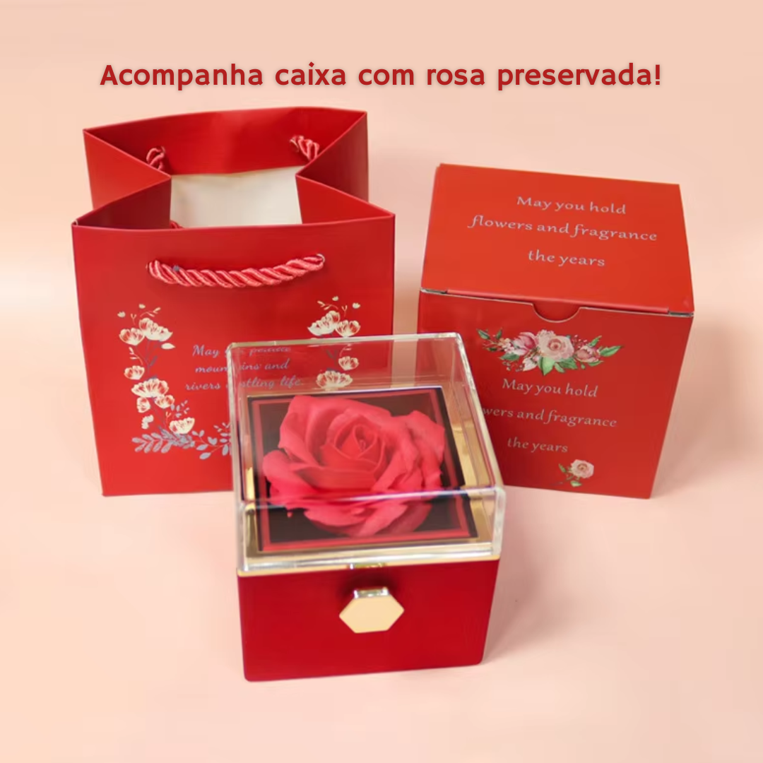 Kit Colar Feminino Dourado Com Foto Personalizável + Caixa C/ Rosa Preservada